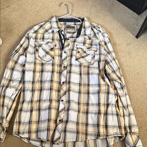 BKE Men's Plaid Button Down Shirt - Yellow and White